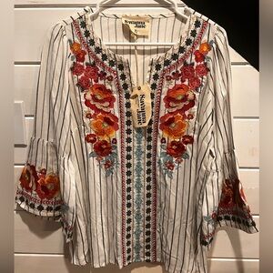 Savanna Jane Floral Embroidered Blouse - White and Red